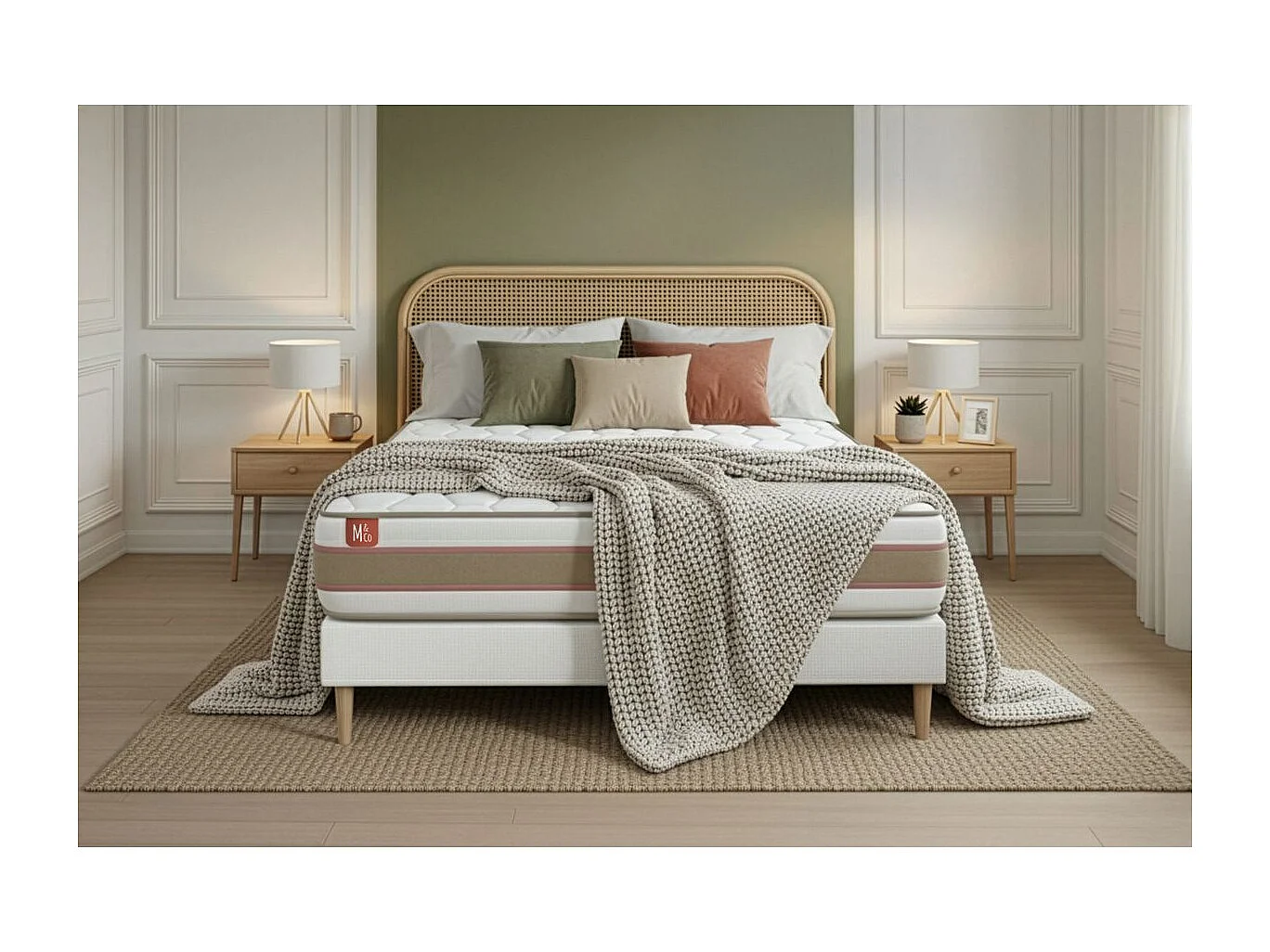 Pack prêt à dormir matelas LE DÉLICAT 180x200cm Ressorts ensachés + Mémoire de forme + sommier kit Blanc