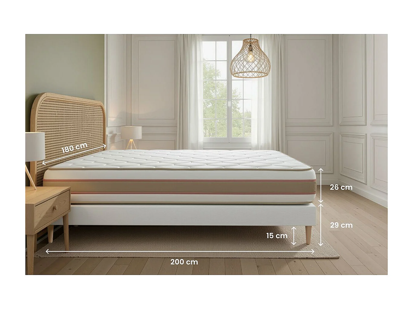 Pack prêt à dormir matelas LE DÉLICAT 180x200cm Ressorts ensachés + Mémoire de forme + sommier kit Blanc