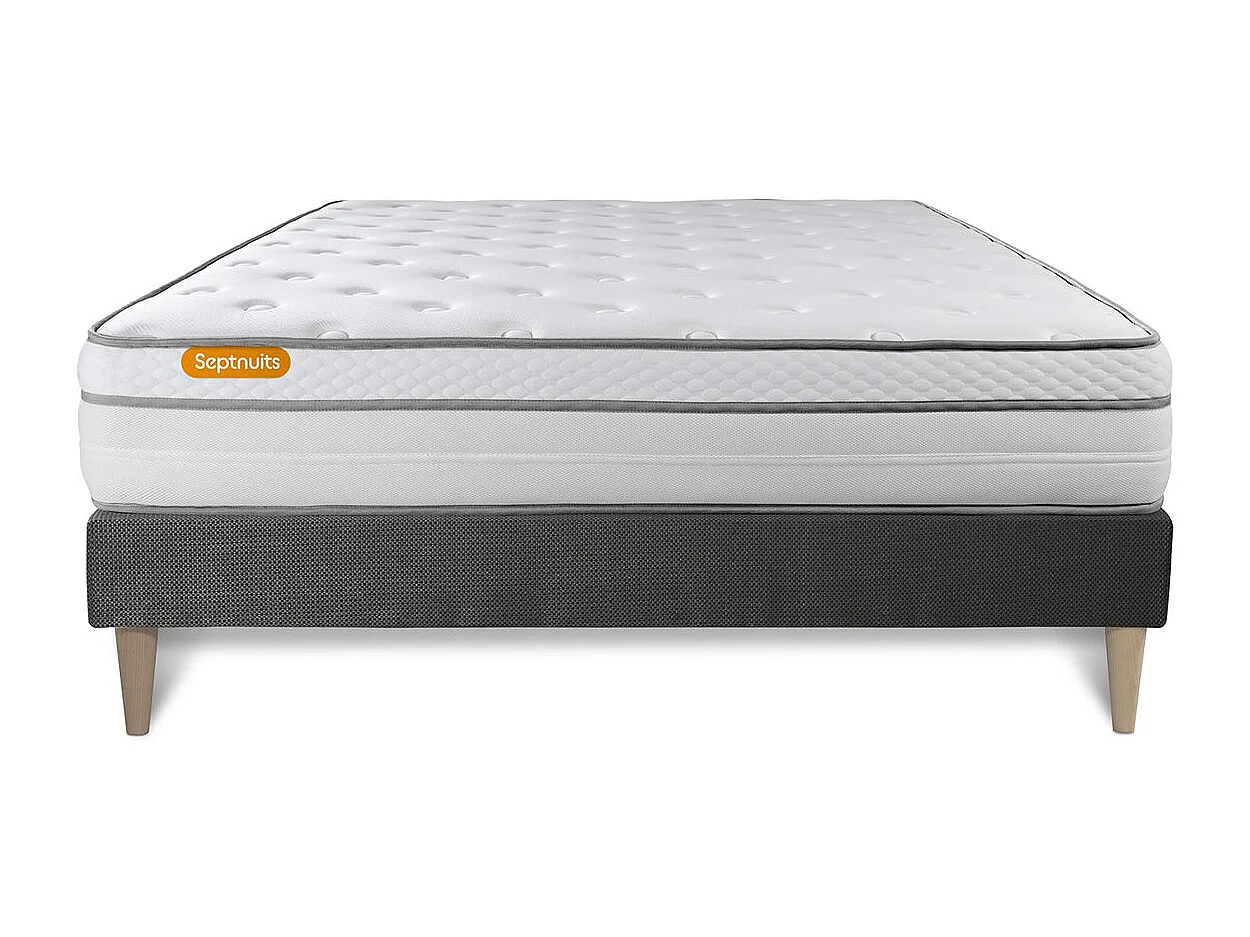 Matelas + sommier kit gris 180x200 Memo Luxe Ressorts ensachés + mémoire de forme MAXI épaisseur