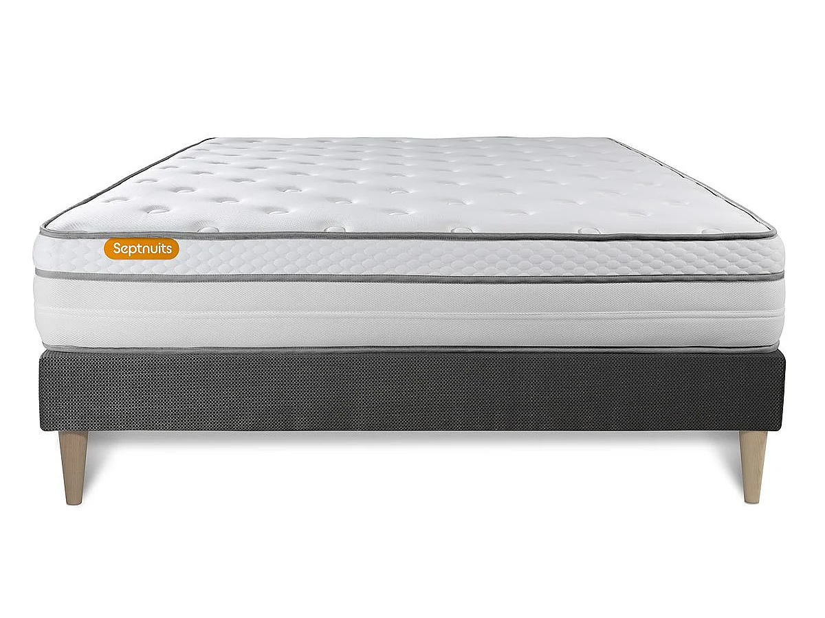 Matelas + sommier kit gris 180x200 Memo Luxe Ressorts ensachés + mémoire de forme MAXI épaisseur