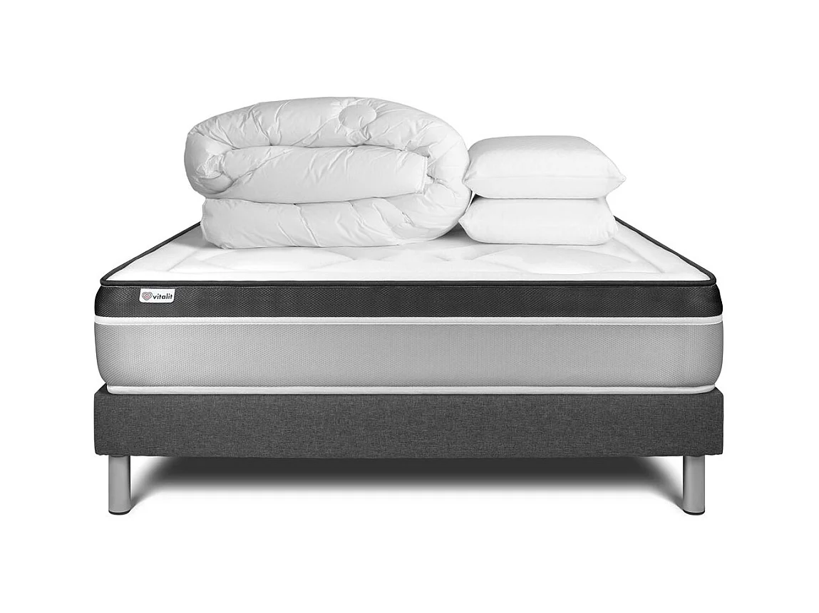 Pack prêt à dormir VITAL ERGO 200 x 200 cm sommier Kit gris