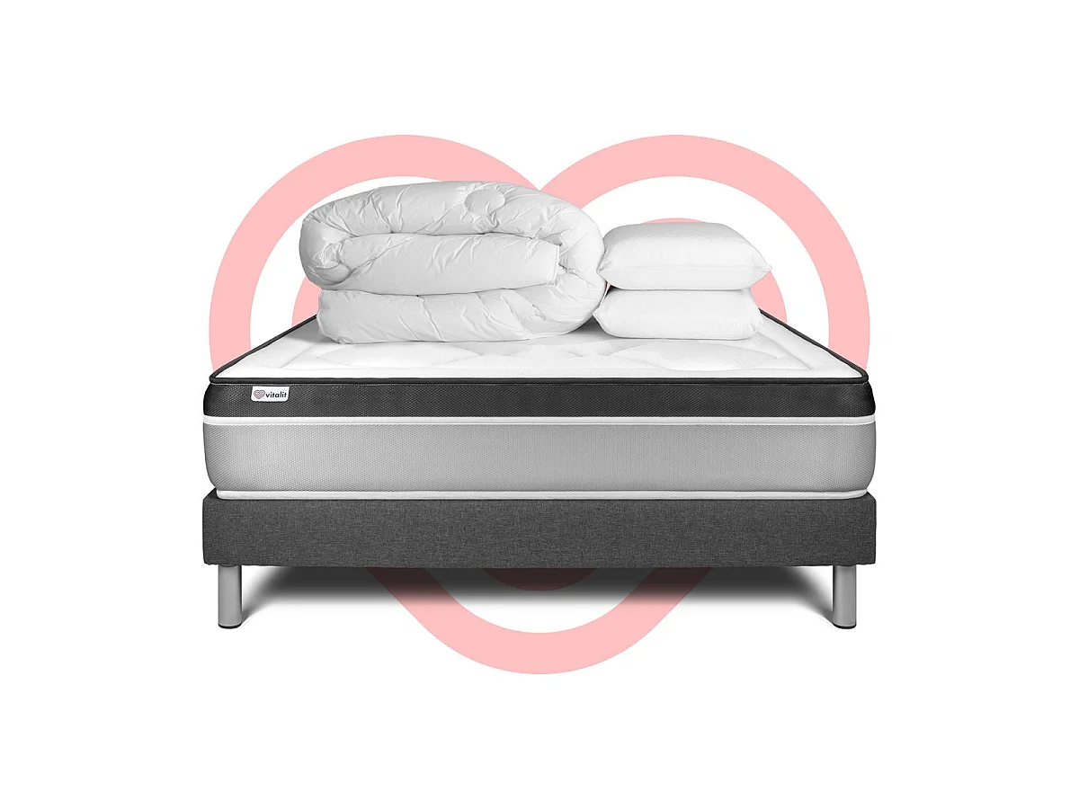 Pack prêt à dormir VITAL ERGO 200 x 200 cm sommier Kit gris