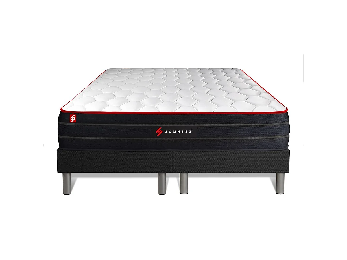 Pack matelas BOOST 200x200 + double sommiers noir 100x200 + Couette + 2 oreillers