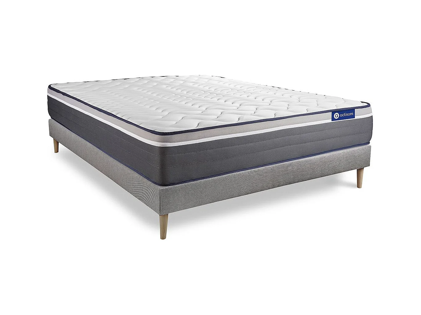 Ensemble matelas ACTIFLEX PLUS 200x200 Ressorts ensachés+Mémoire de forme Maxi épaisseur 7zones confort + sommier KIT gris