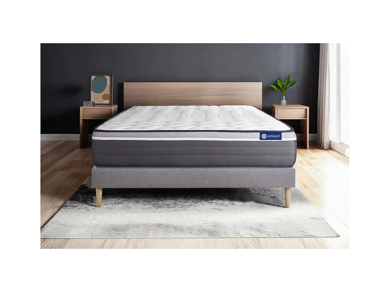 Ensemble matelas ACTIMEMO PLUS 160x200 Mémoire de forme Maxi épaisseur 7zones de confort + sommier KIT gris