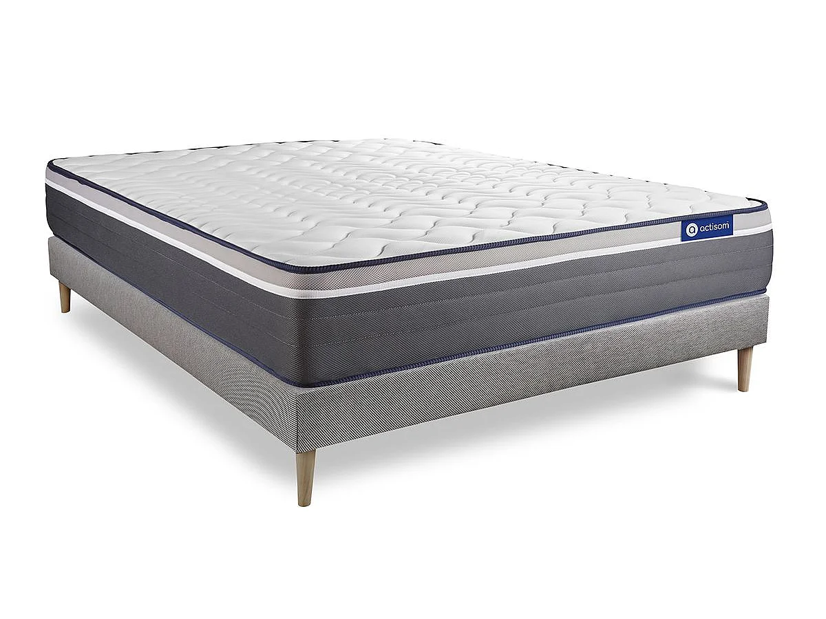 Ensemble matelas ACTIMEMO PLUS 160x200 Mémoire de forme Maxi épaisseur 7zones de confort + sommier KIT gris