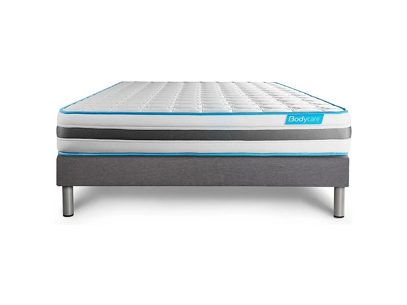 Ensemble 160x200 matelas BodyFlex ressorts ensachés et mémoire de forme + sommier kit gris