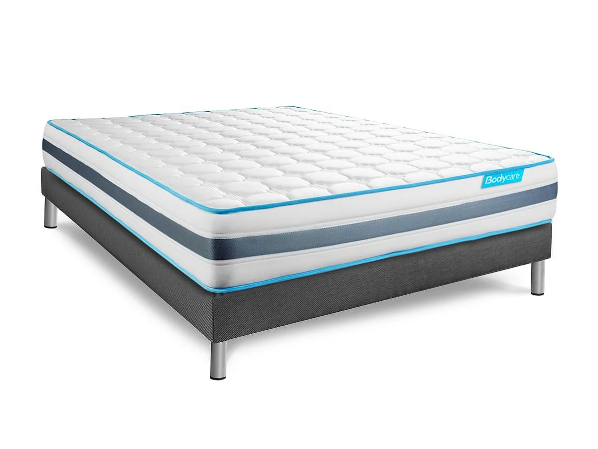 Ensemble 160x200 matelas BodyFlex ressorts ensachés et mémoire de forme + sommier kit gris