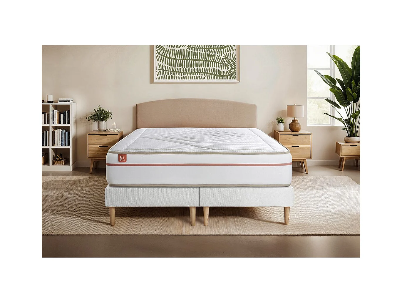 Ensemble LE PAISIBLE 200x200cm Mémoire de forme BioVisco - Ep. 24cm + double sommiers Blanc