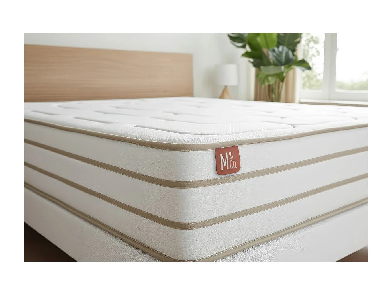 Ensemble LE DOUILLET 90x200cm Mémoire de forme BioVisco - Maxi épaisseur 26cm + sommier kit Beige