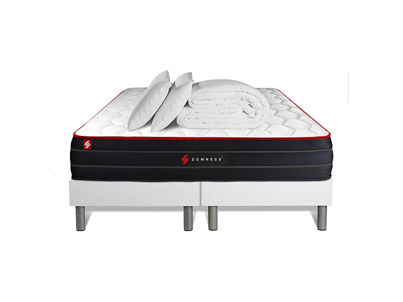 Pack matelas BOOST 160x200 + double sommiers blanc 80x200 + Couette + 2 oreillers