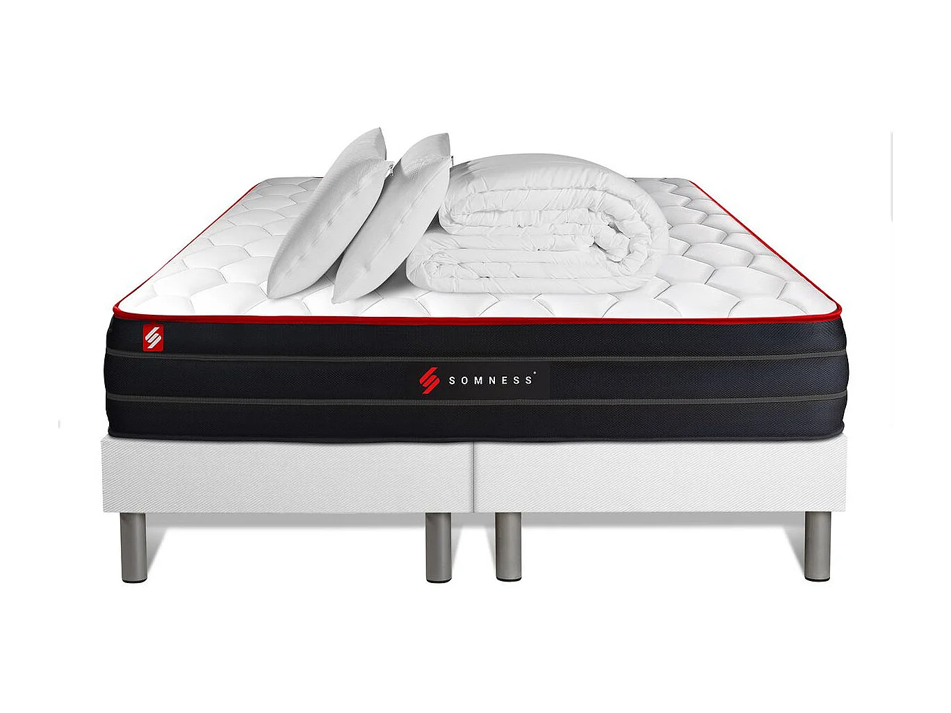 Pack matelas BOOST 160x200 + double sommiers blanc 80x200 + Couette + 2 oreillers