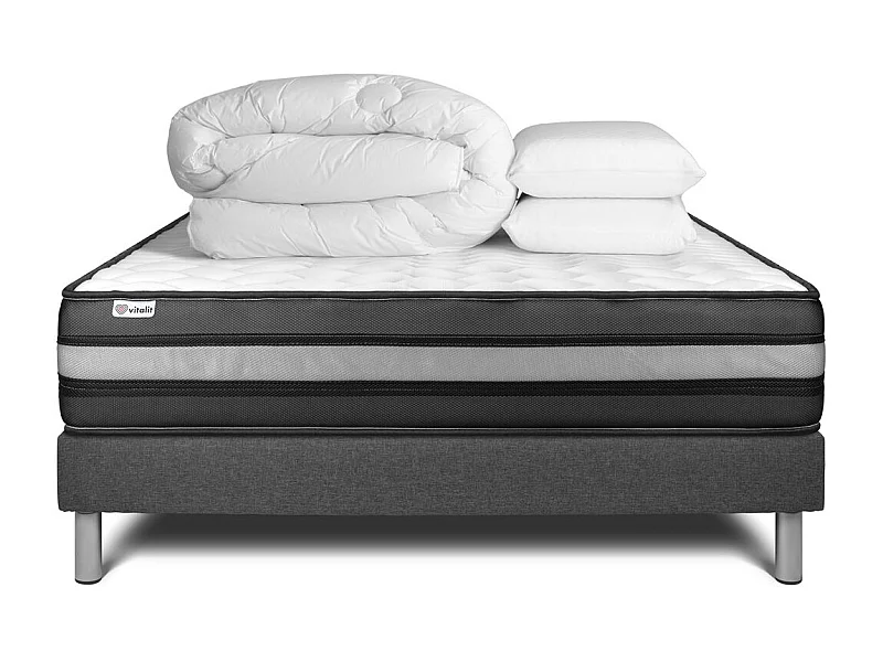 Pack prêt à dormir VITALPOWER ZEN 140 x 190 cm sommier Kit gris