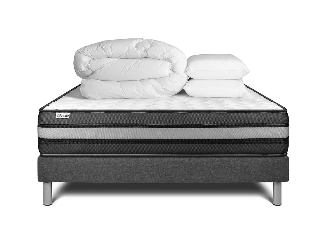 Pack prêt à dormir VITALPOWER ZEN 140 x 190 cm sommier Kit gris
