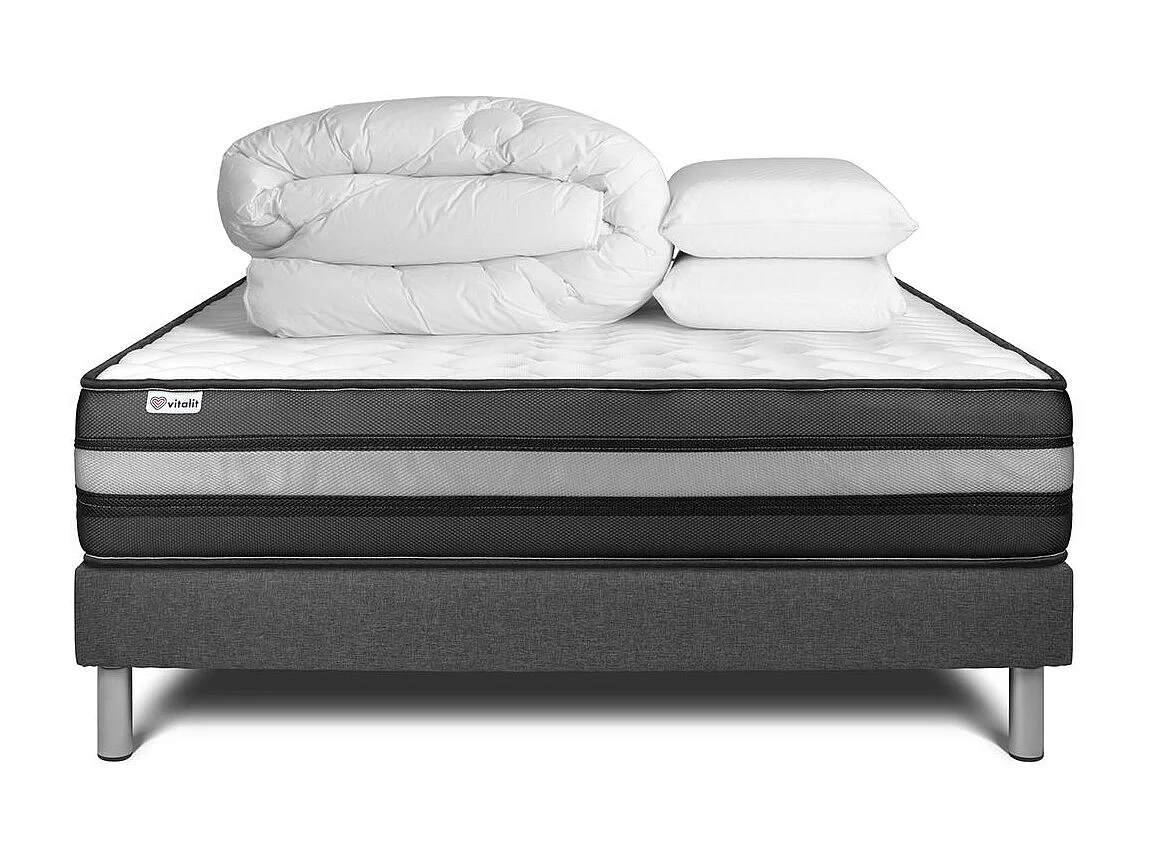 Pack prêt à dormir VITALPOWER ZEN 140 x 190 cm sommier Kit gri