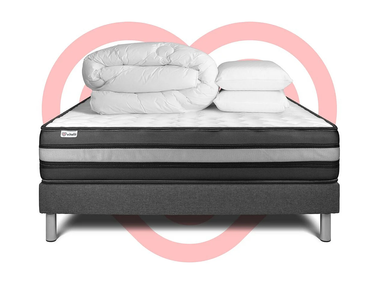 Pack prêt à dormir VITALPOWER ZEN 140 x 190 cm sommier Kit gri