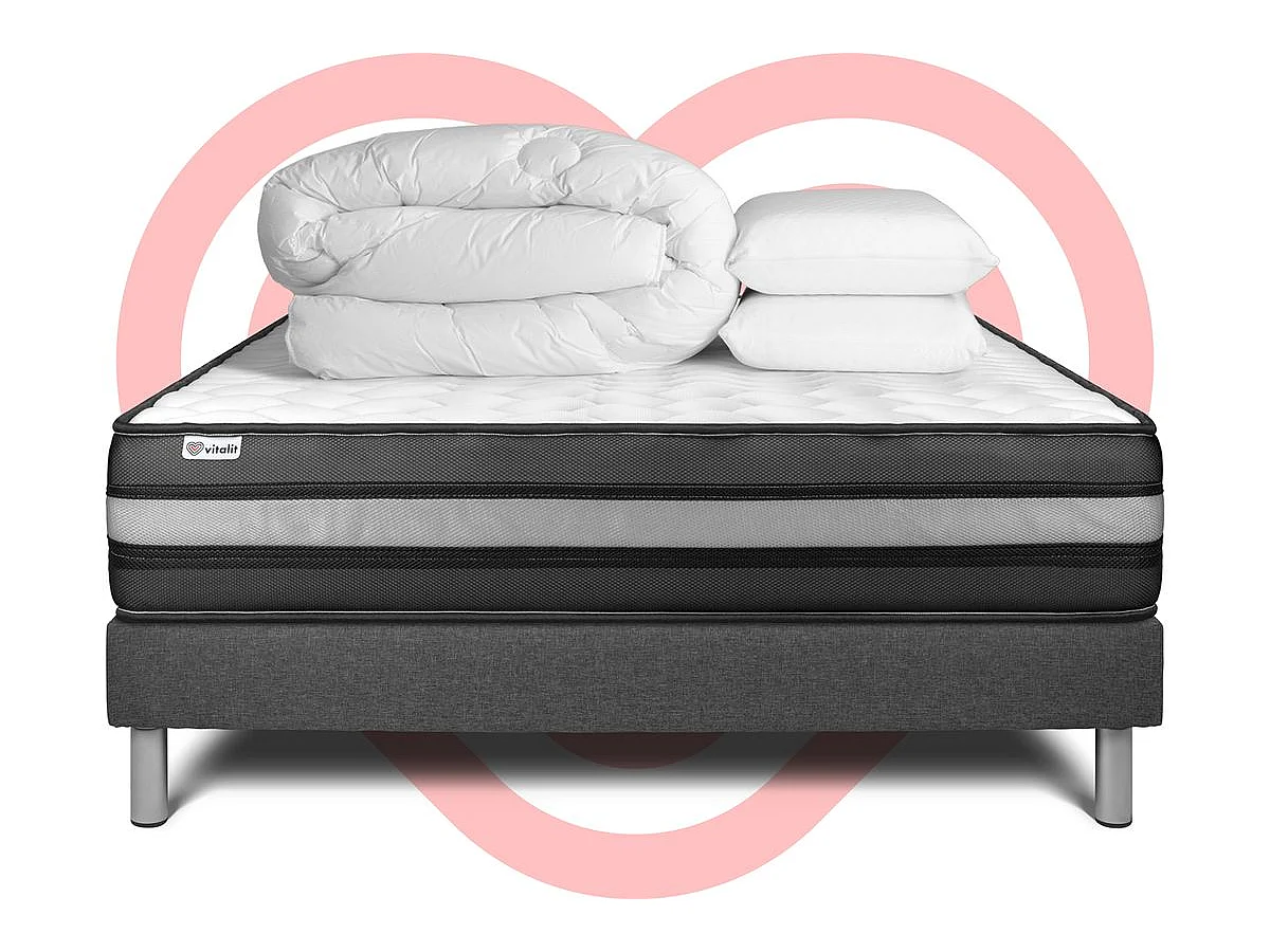 Pack prêt à dormir VITALPOWER ZEN 140 x 190 cm sommier Kit gris