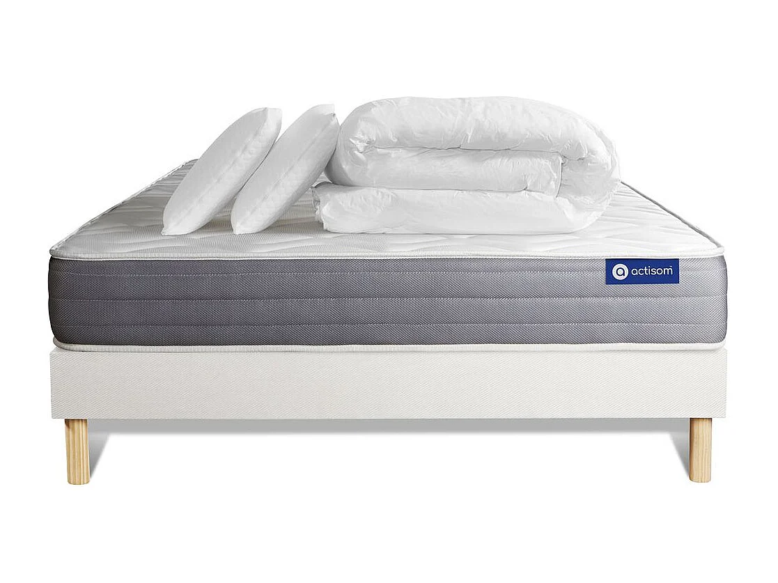 Komplettpaket Bett - Matratze 200x200 cm + Boxspringbett mit Lattenrost (im Set) + 2 Kopfkissen + Bettdecke - Actiflex Dream