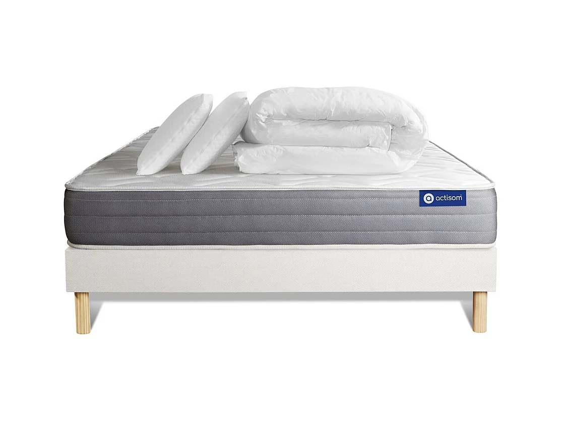 Pacchetto letto completo - Materasso 200x200cm + Box spring con doghe (kit) + 2 cuscini + Piumino - Actiflex Dream