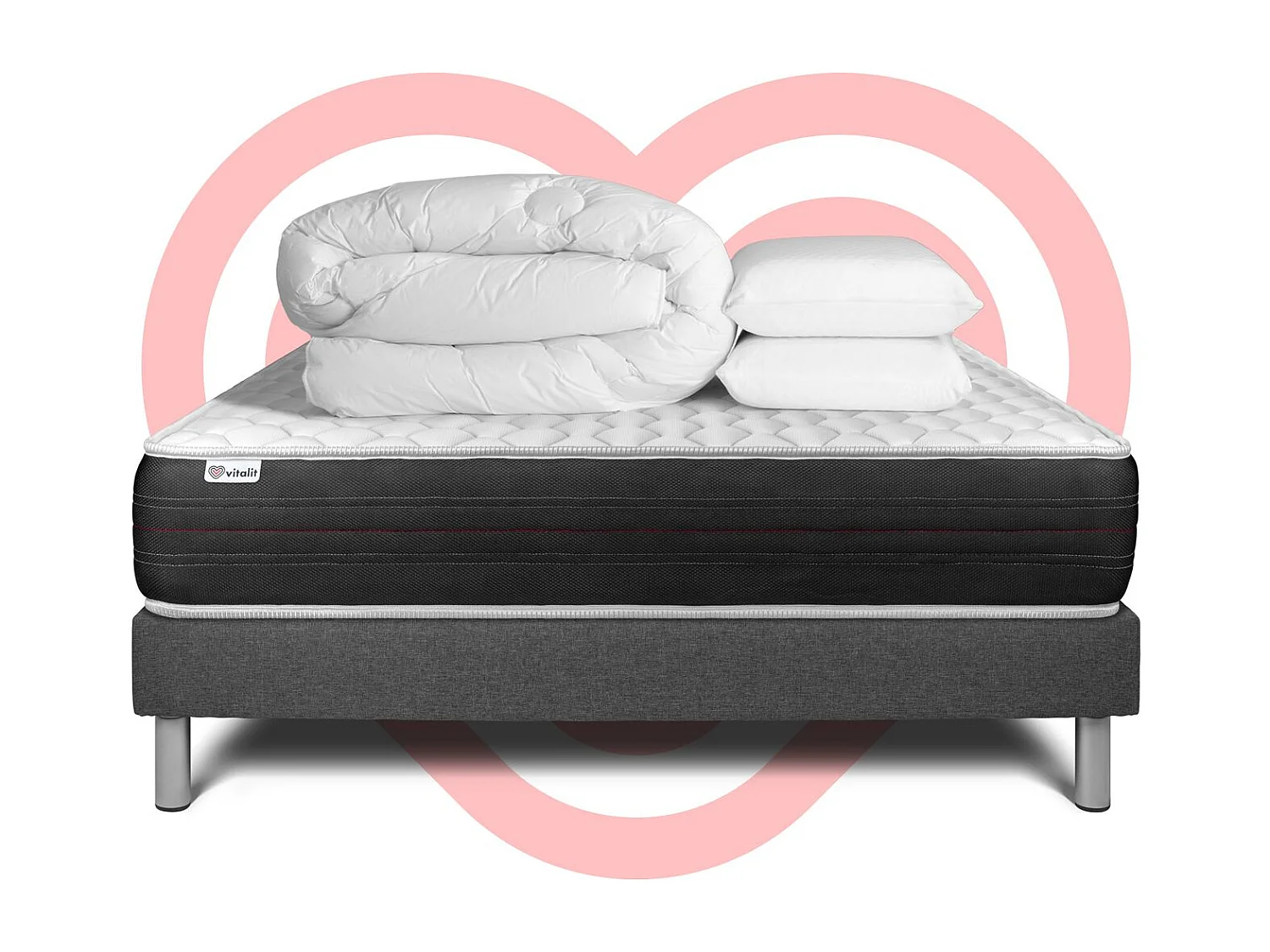 Pack prêt à dormir VITALSPRING 180 x 200 cm sommier Kit gris