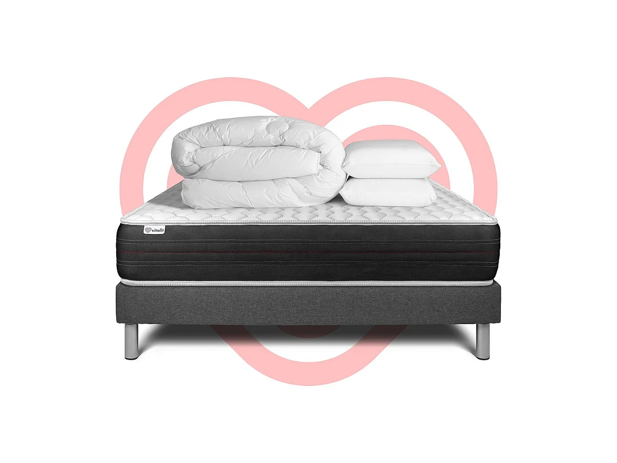 Compleet bedpakket - Matras 180x200 cm + Lattenbodem (kit) + 2 kussens + Dekbed - Vitalspring