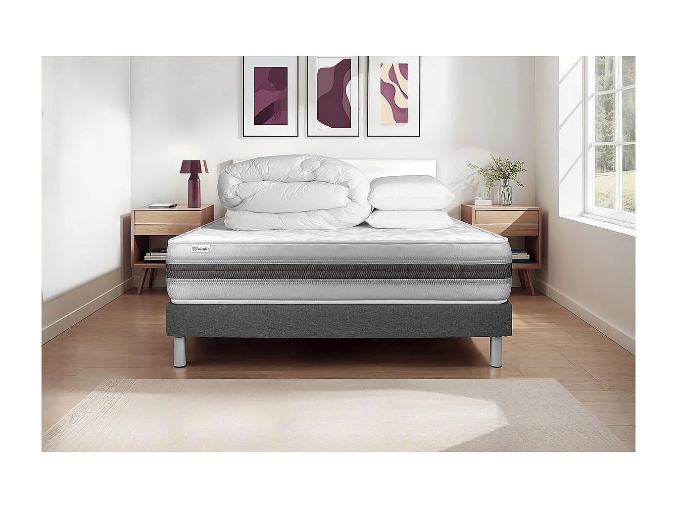 Pack prêt à dormir VITALMEMO BACK 160 x 200 cm sommier Kit gris