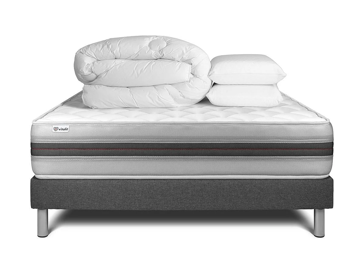 Compleet bedpakket - Matras 160x200 cm + Boxspring met lattenbodem (kit) + 2 kussens + Dekbed - Vitalmemo Back