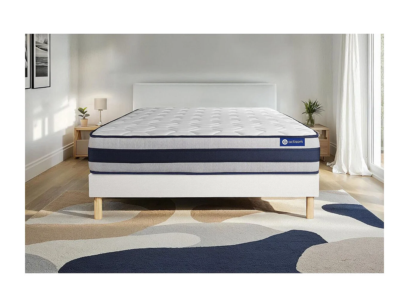 Ensemble matelas Latex et Mémoire de forme ACTILATEX ERGO 140x200 cm Maxi épaisseur 5zones de confort + sommier KIT blanc