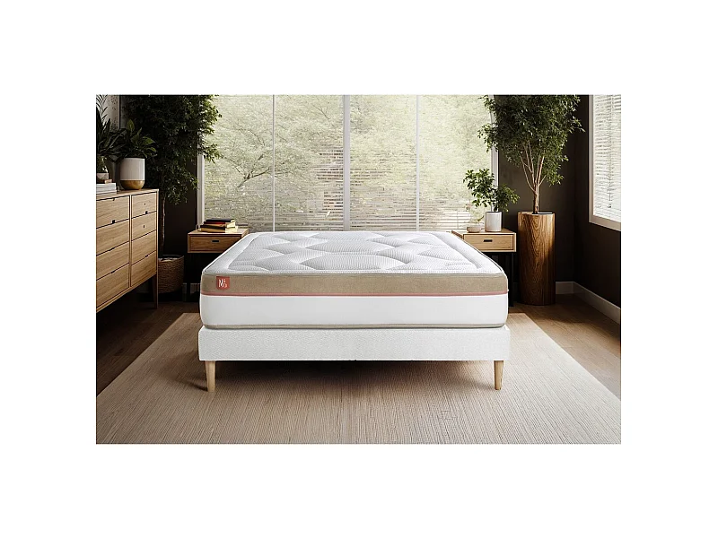Ensemble LE COSY 90x200cm Mémoire de forme 7 zones de confort - Ep. 30cm + sommier Blanc