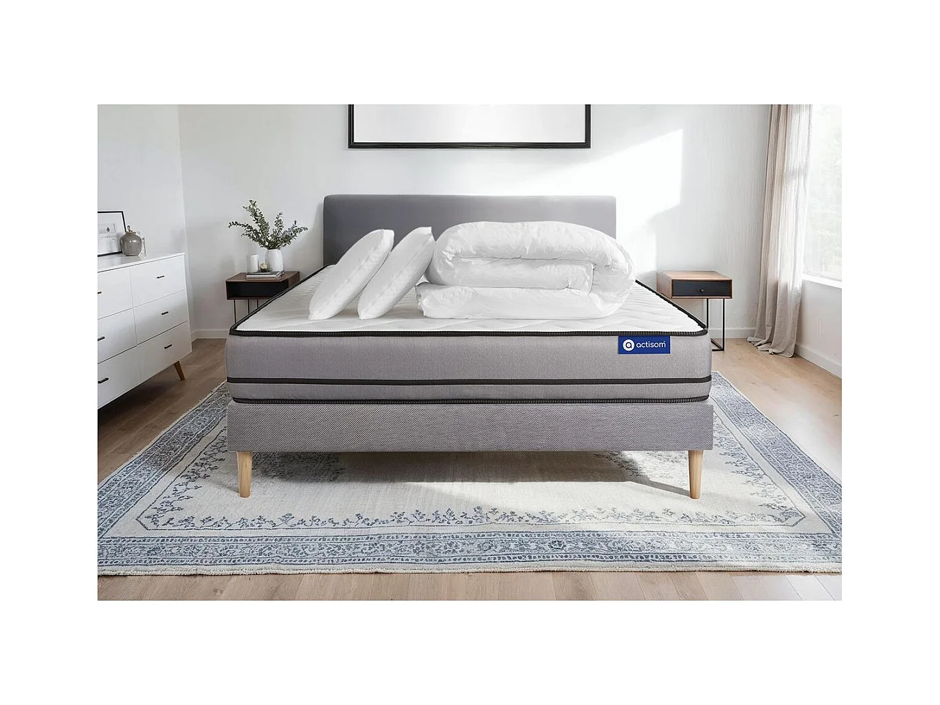 Compleet bedpakket - Matras 140x200 cm + Lattenbodem (kit) + 2 kussens + Dekbed - Actiflex Night