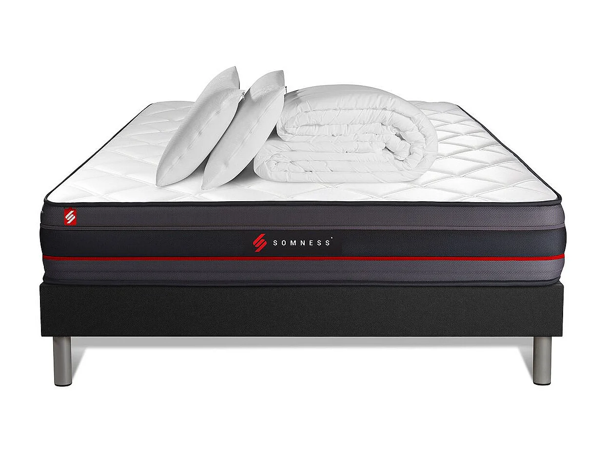 Pack prêt à dormir 180x200 matelas REGEN à mémoire de forme + sommier kit noir + Couette 260x240cm + 2 oreillers 60x40cm