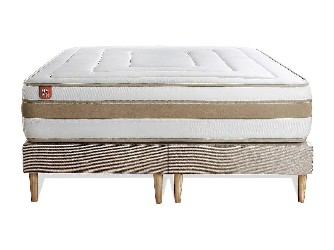 Ensemble LE RAFFINÉ 180x200cm Ressorts ensachés + Mémoire de forme BioVisco - Maxi épaisseur 26cm + double sommiers Beige