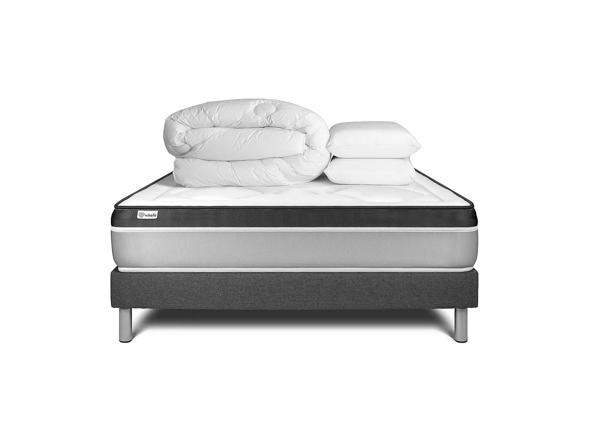 Pack prêt à dormir VITAL ERGO 140 x 190 cm sommier Kit gris