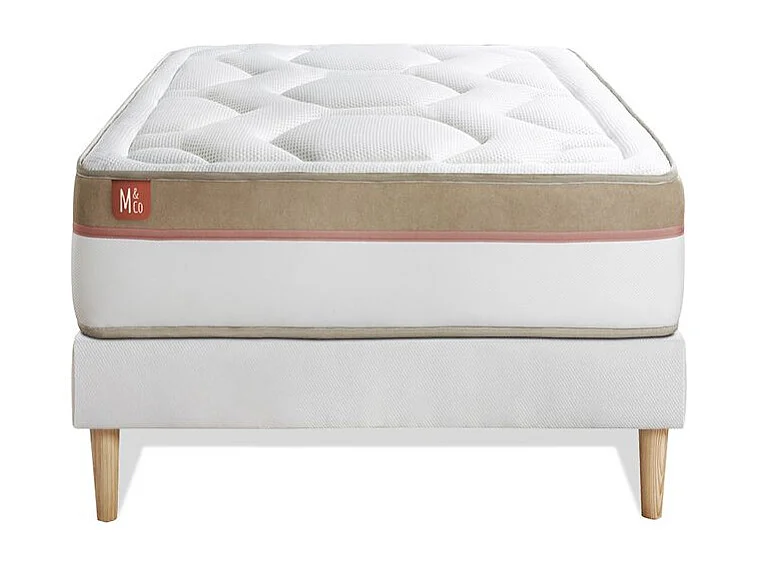 Ensemble LE COSY 90x200cm Mémoire de forme 7 zones de confort - Ep. 30cm + sommier kit Blanc