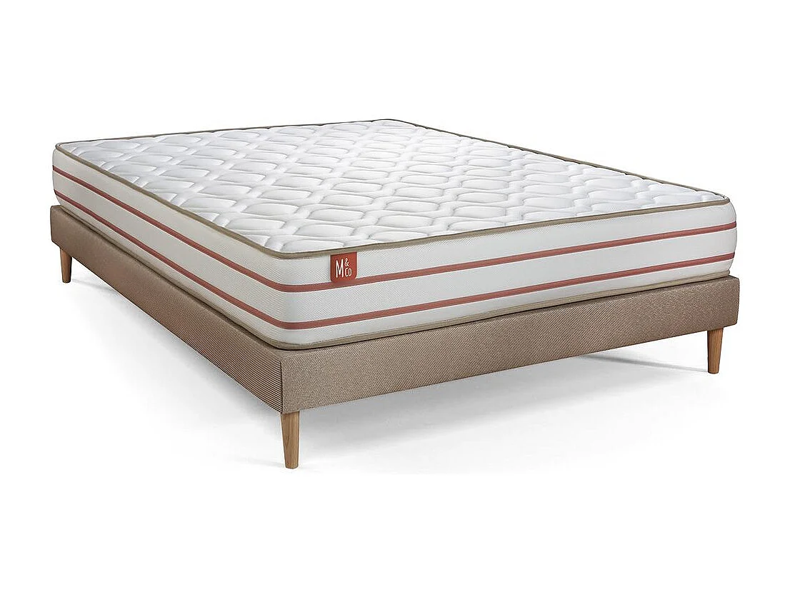 Pack prêt à dormir matelas LE DOUX 140x190cm Mémoire de forme - Ep. 24cm + sommier kit Beige + 2 oreillers + couette 240x220
