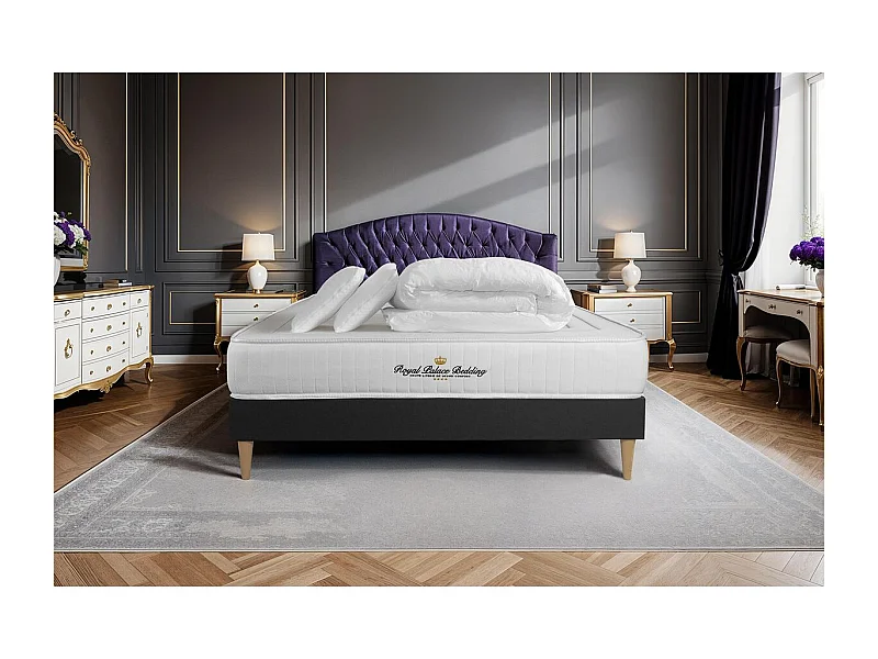 Pack matelas à mémoire de forme Nottingham 140x200cm sommier KIT noir + 2 oreillers + 1 couette 240x220cm