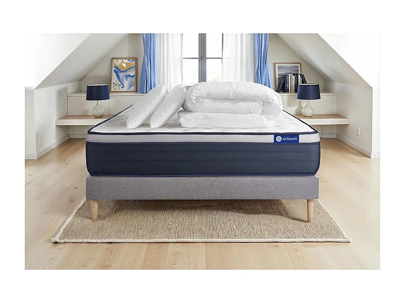 Pack prêt à dormir matelas Latex + Mémoire de forme ACTILATEX MAX 160x200 cm + sommier KIT gris + 2 oreillers + couette