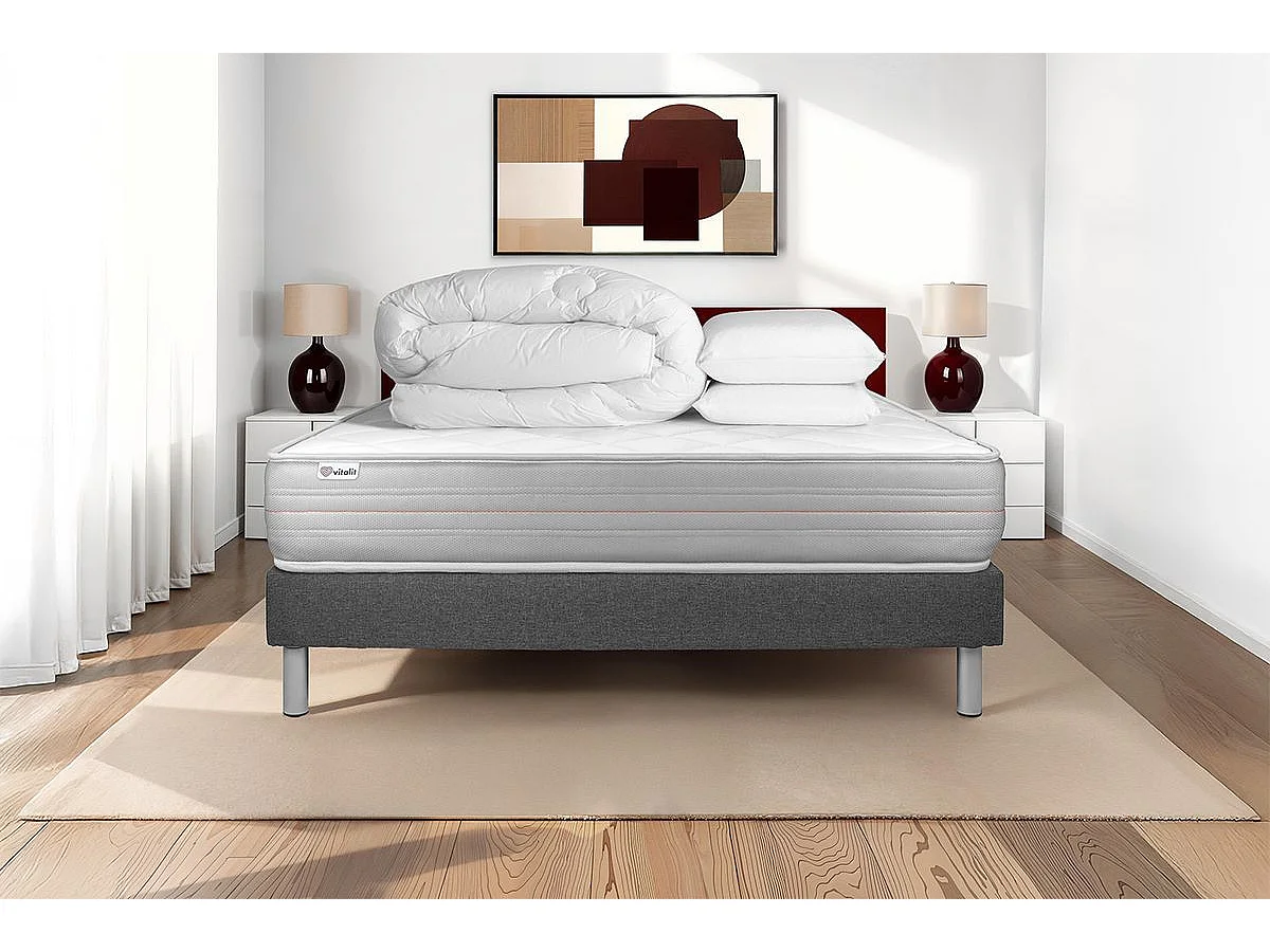 Compleet bedpakket - Matras 200x200 cm + Lattenbodem (kit) + 2 kussens + Dekbed - Vitalmemo