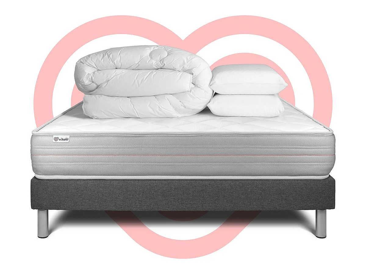 Compleet bedpakket - Matras 200x200 cm + Lattenbodem (kit) + 2 kussens + Dekbed - Vitalmemo