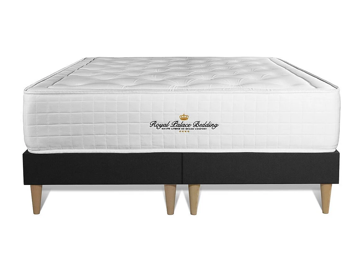 Pack matelas à mémoire de forme maxi épaisseur Buckingham 180x200cm + double sommier Noir 90x200 cm + 2 oreillers + 1 couette
