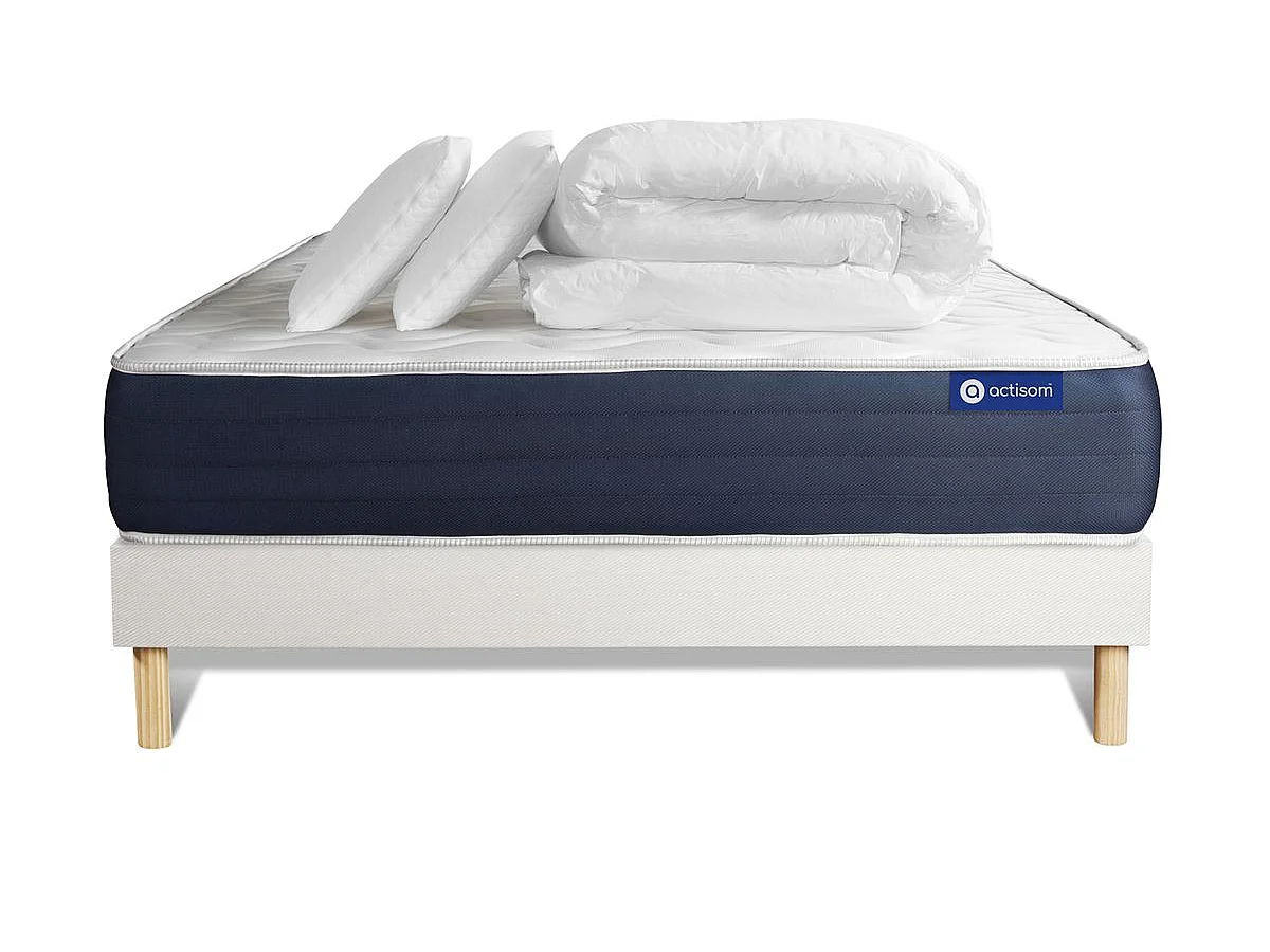 Pack prêt à dormir matelas Ressorts ensachés + Mémoire de forme ACTIFLEX SLEEP 180x200 + sommier KIT blanc +2oreillers+couette