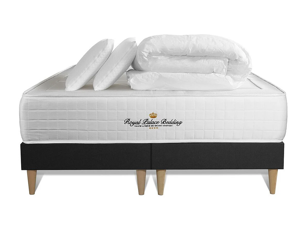 Pack matelas ressorts ensachés + mémoire de forme maxi épaisseur Windsor 160x200cm + double sommier Noir 80x200 cm