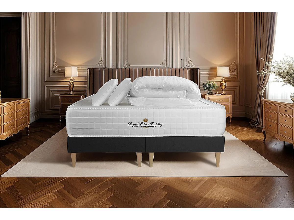 Pack matelas ressorts ensachés + mémoire de forme maxi épaisseur Windsor 160x200cm + double sommier Noir 80x200 cm