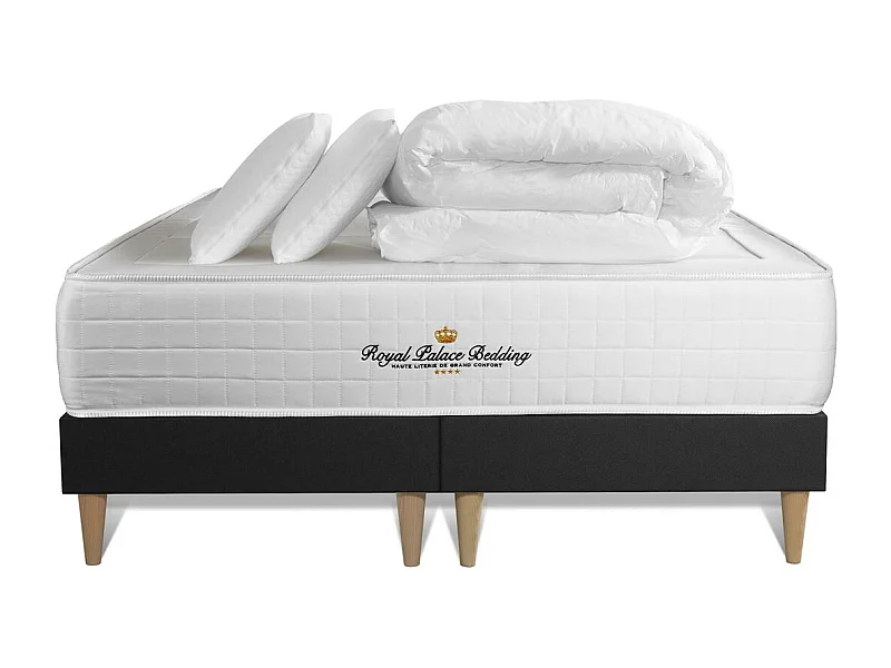 Pack matelas ressorts ensachés + mémoire de forme maxi épaisseur Windsor 160x200cm + double sommier Noir 80x200 cm