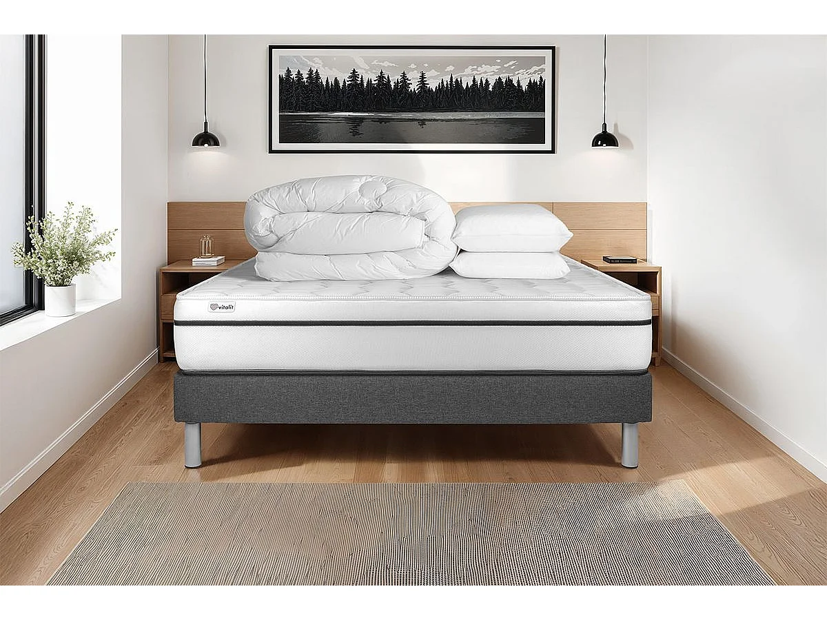 Pack prêt à dormir VITAL SPA 140 x 190 cm sommier Kit gris