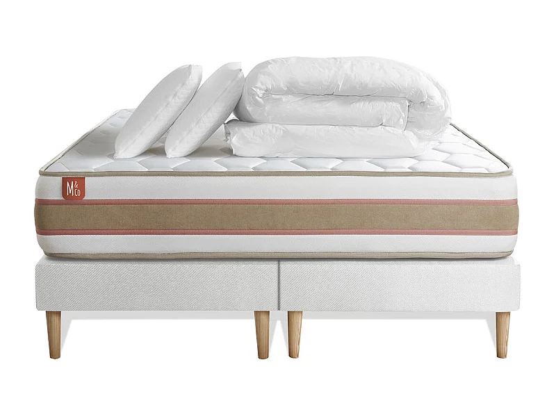 Pack prêt à dormir matelas LE DÉLICAT 180x200 Ressorts ensachés et Mémoire de forme + double sommiers Blanc