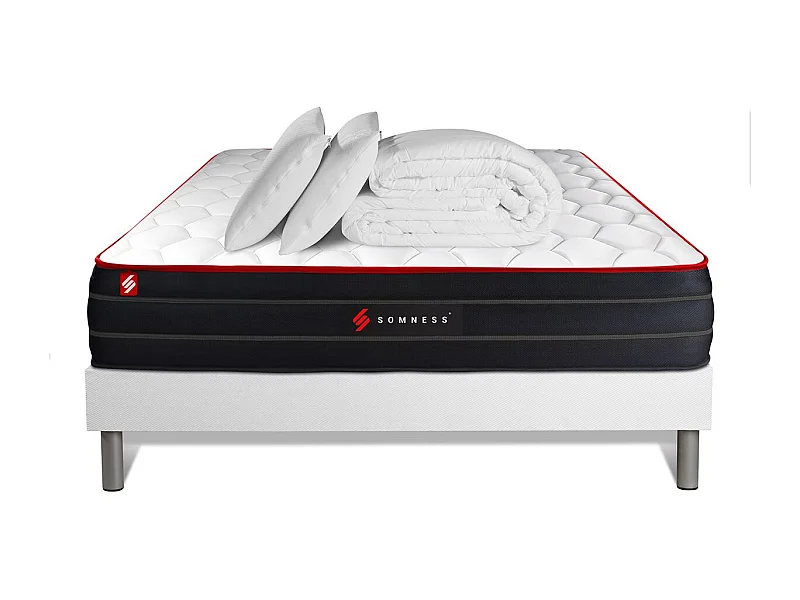 Pack matelas BOOST 140x190 + sommier blanc + Couette + 2 oreillers