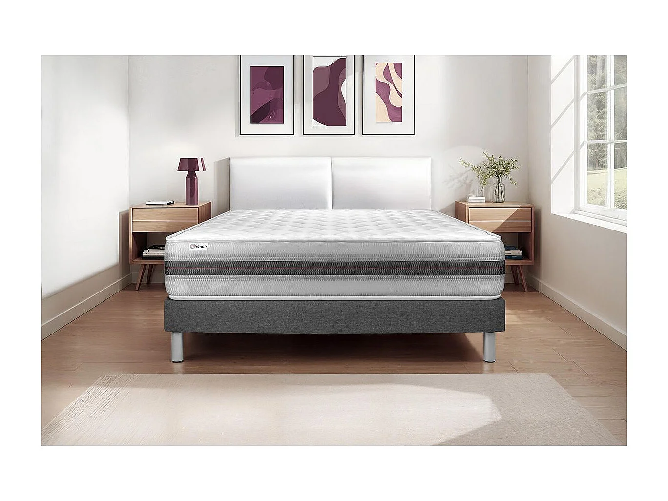 Ensemble VITALMEMO BACK 200x200cm sommier kit gris