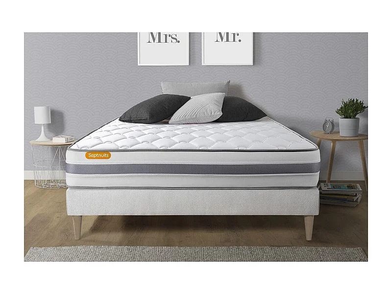 Matelas + sommier kit blanc 160x200 Memo Spring Ressorts ensachés MAXI épaisseur
