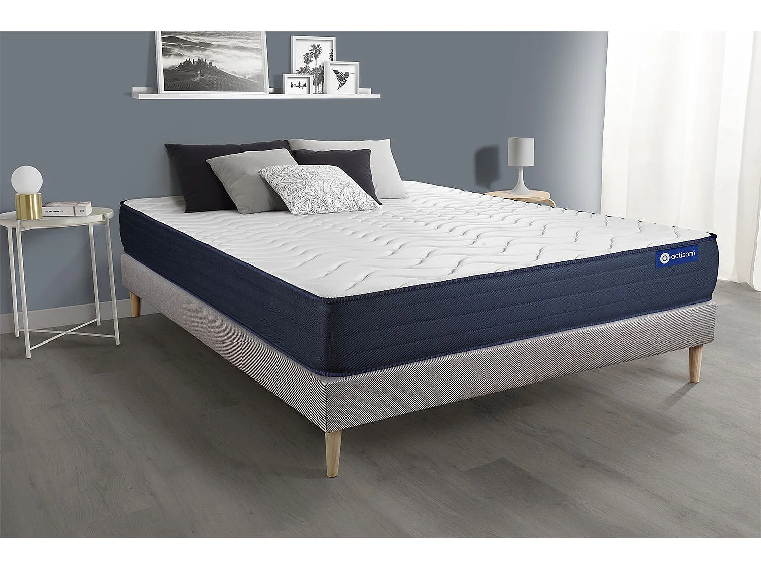 Ensemble matelas ACTIFLEX LIFE 90x190 Ressorts ensachés et Mémoire de forme 5zones de confort + sommier KIT gris